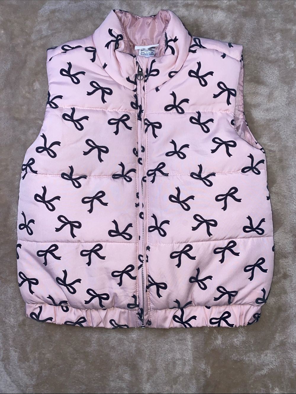 Rachel Zoe Pale Pink Puffer Vest with Black Bow Print